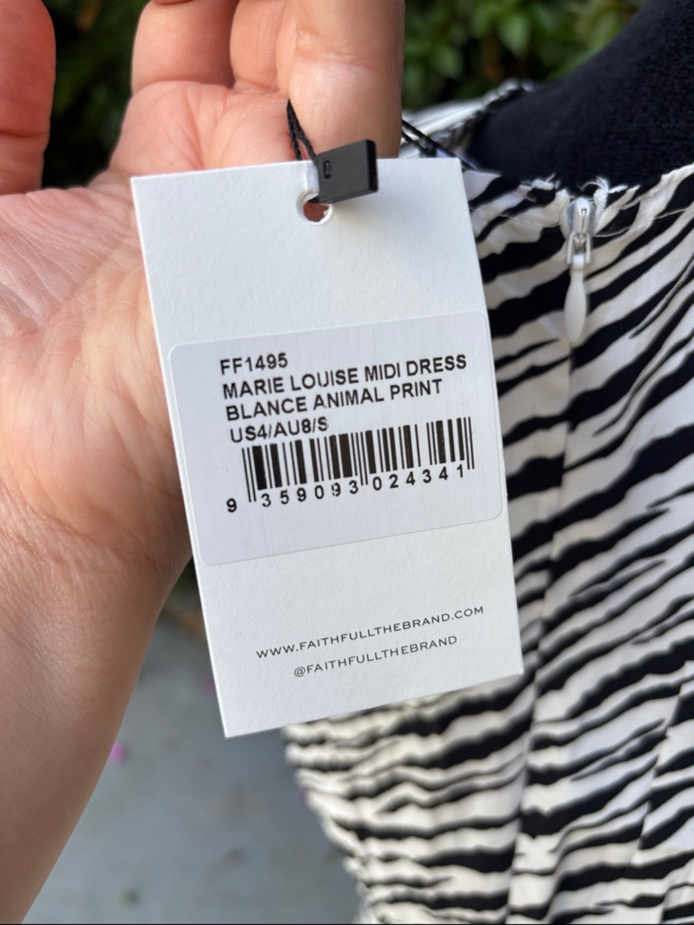 Faithfull The Brand Zebra Print Black & White Midi Dress Size 4 - Picture 11 of 12